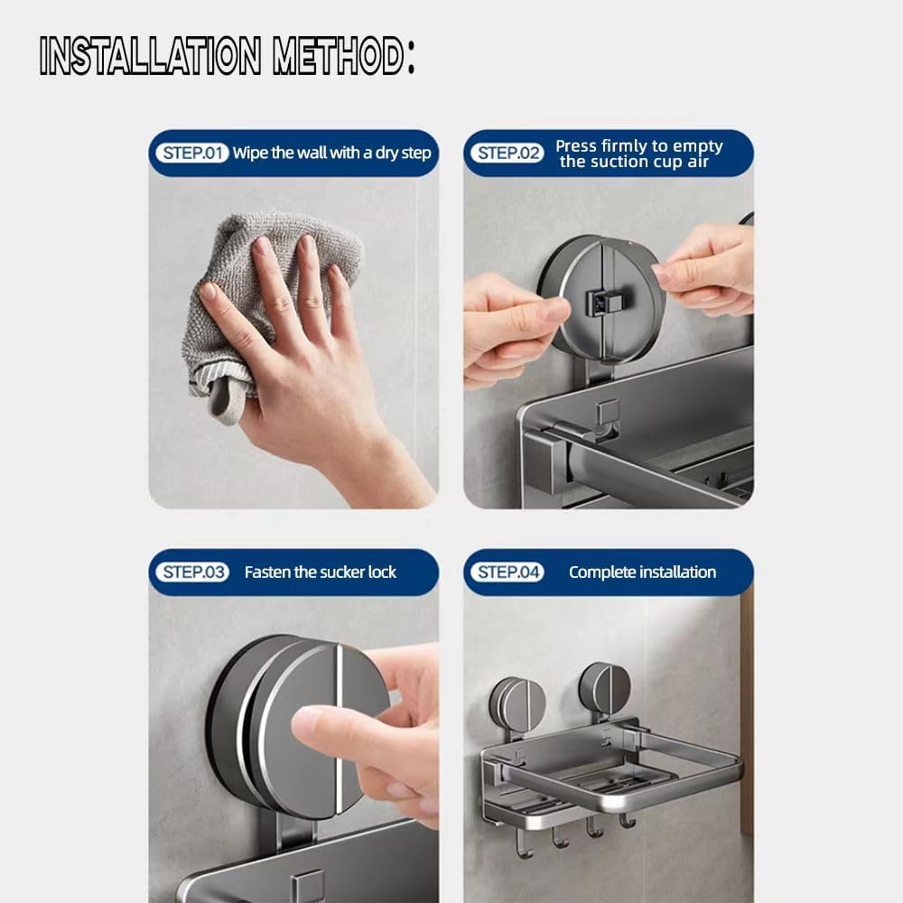 Folding Shower Suction Cup Shelf with Hook and Basin Stand