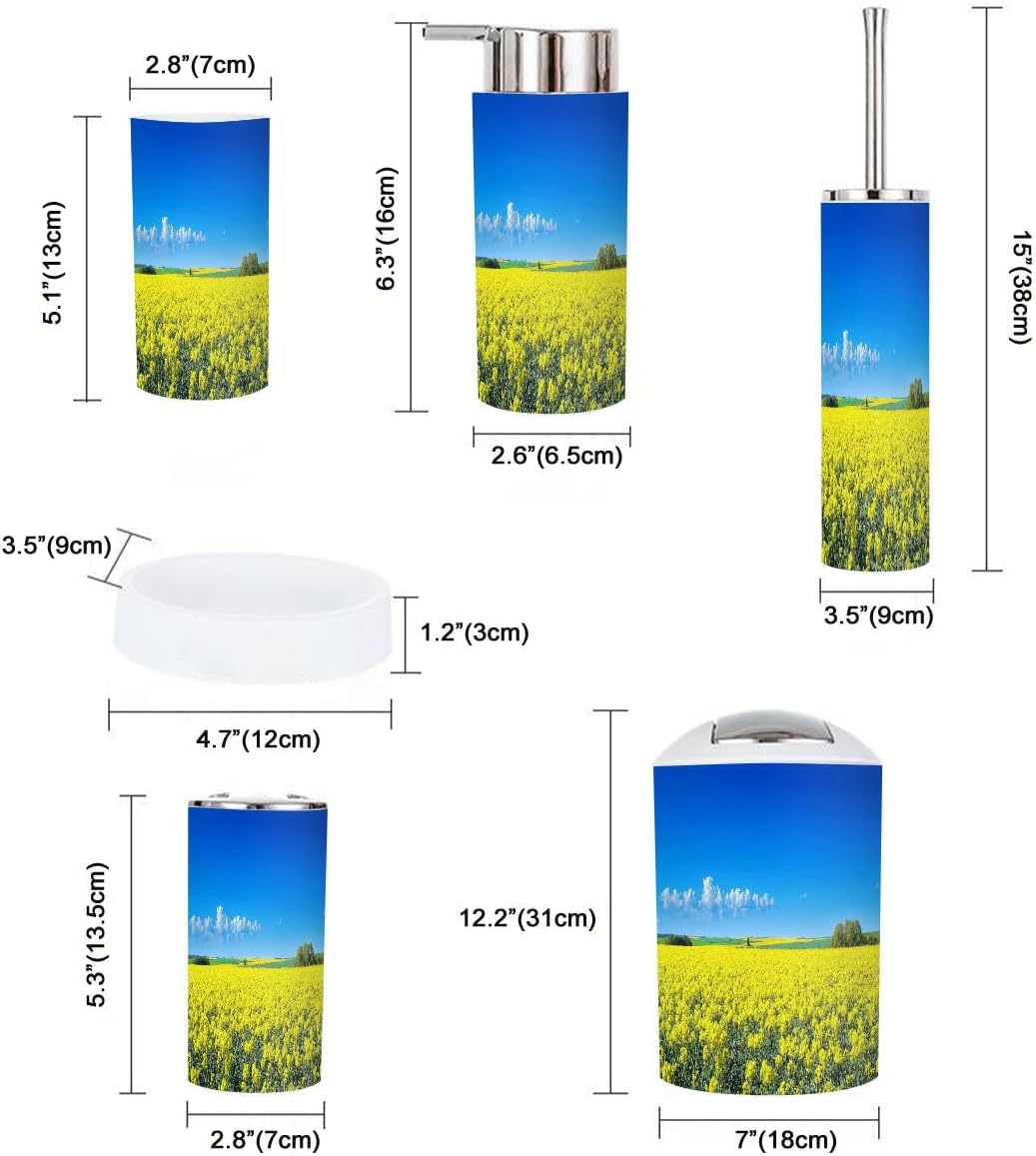 Boho Field Colza Rapeseed Bathroom Accessory Set 6 Piece