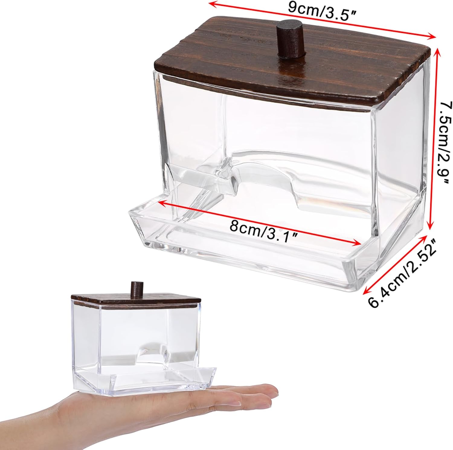 Hipiwe Clear Acrylic Q-Tip Holder with Wood Lid