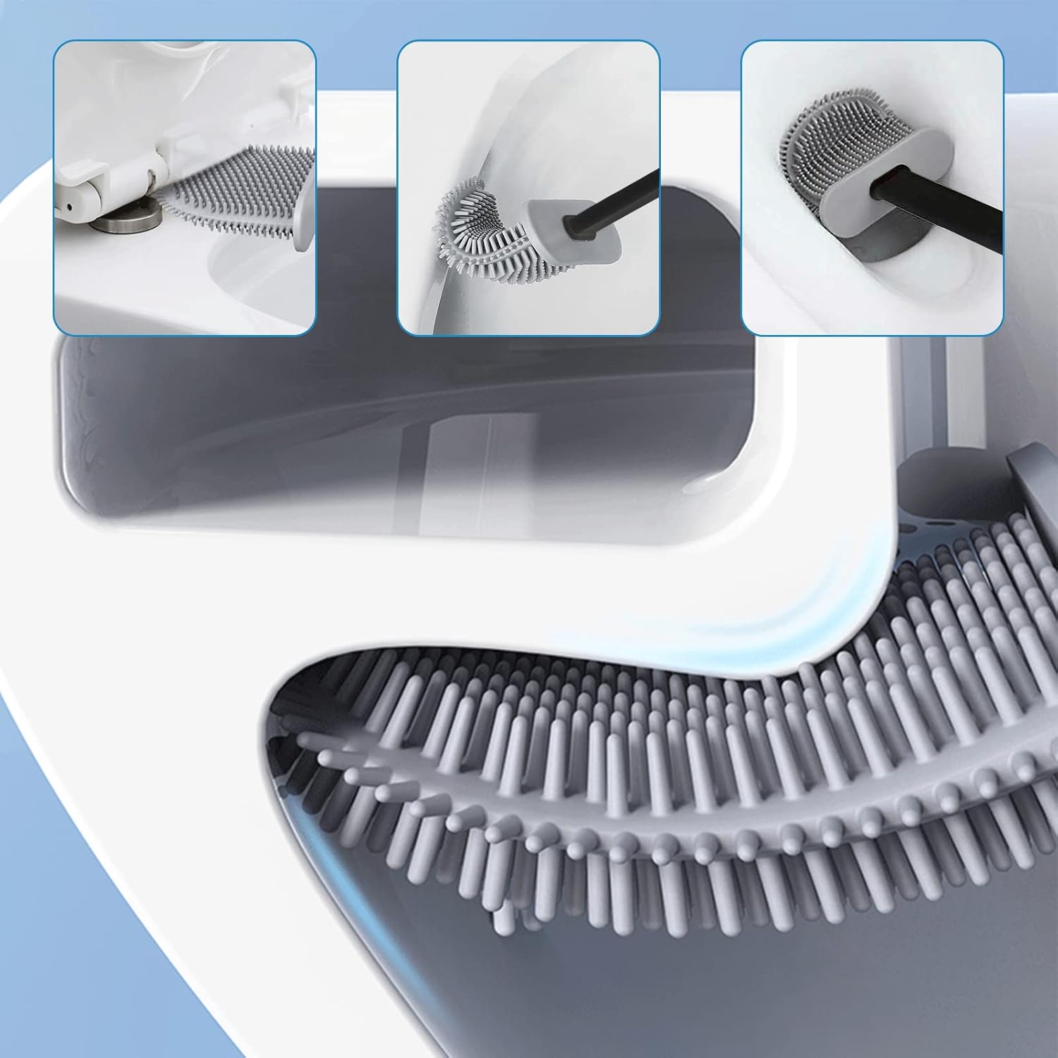 Toilet Brush and Holder Set with Anti-drip Base and No-Slip Handle