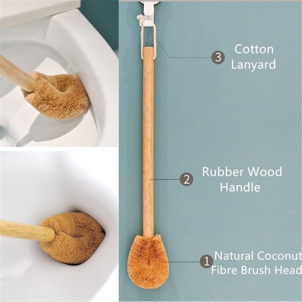 Qiny Toilet Brush 2 Pack Natural Coconut Fiber Beech Wood Handle