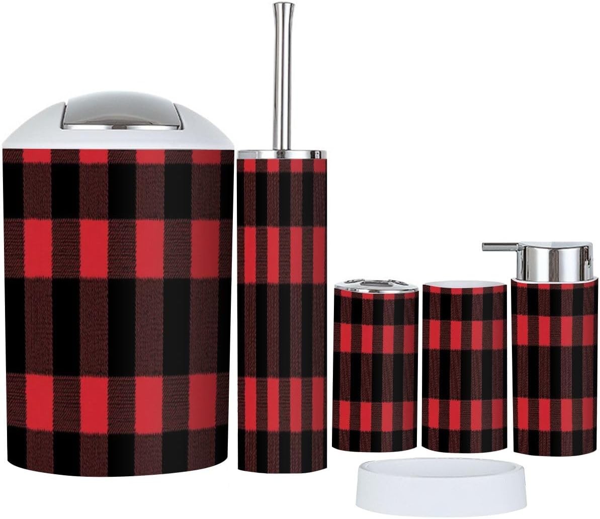 Boho Bathroom Accessory Set 6 Piece Red Black