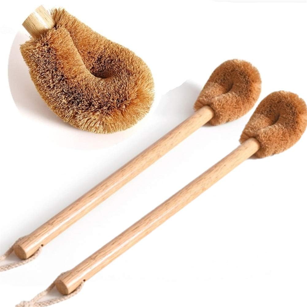 Qiny Toilet Brush 2 Pack Natural Coconut Fiber Beech Wood Handle