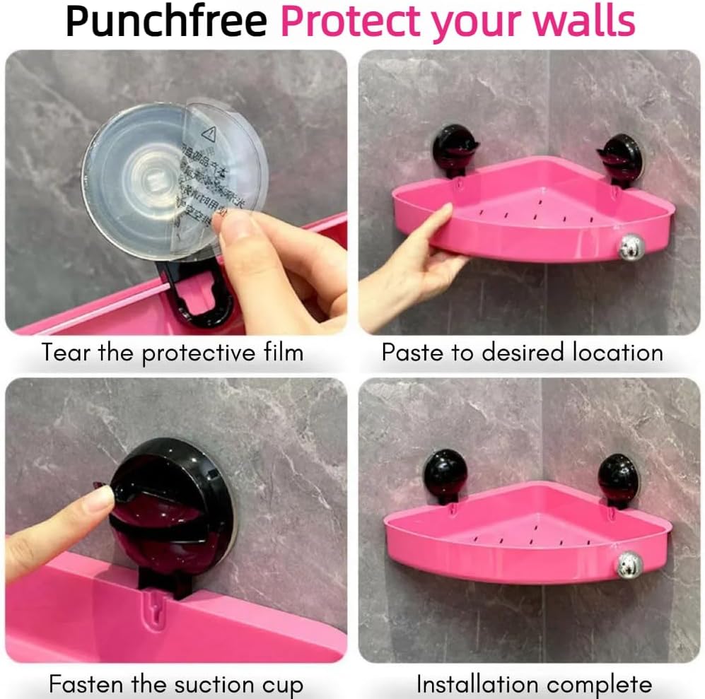 Pink Rectangle Shower Caddy with Suction Cup Shelf