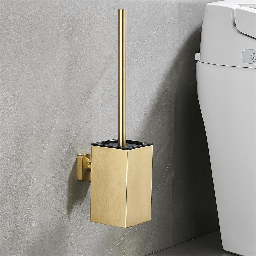 Wall Mount Toilet Brush Holder Set Brushed Gold