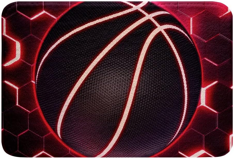 3D Basketball Non-Slip Bath Rug with Red Glowing Light