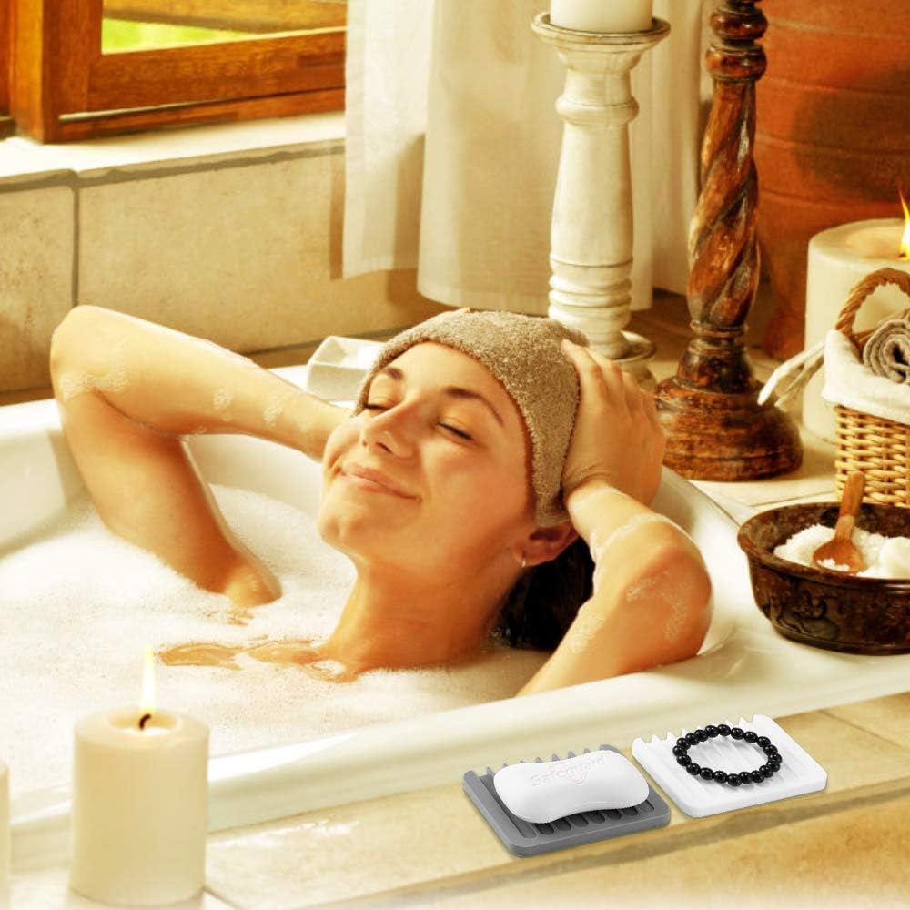 2PCS Soap Dish Holder Non-Slip Silicone Shower Drain