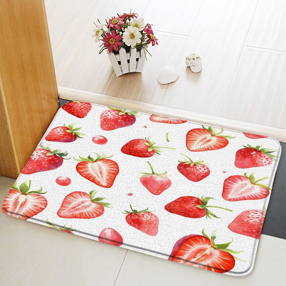 Summer Strawberry Bath Mat for Boys Girls Teens