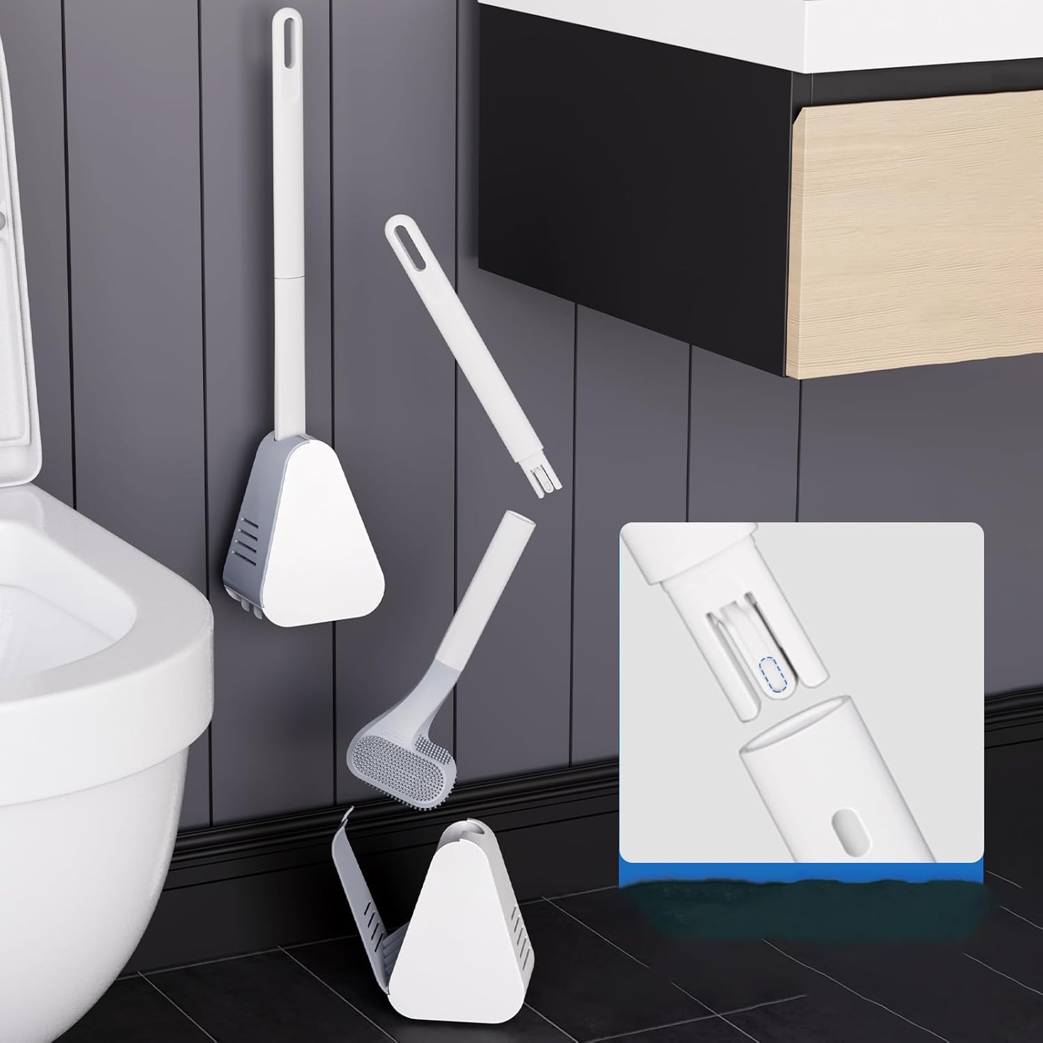 Ymombest 2 Pack Toilet Brush with Holder Flexible Silicone 360 Degree Cleaning Brush Set