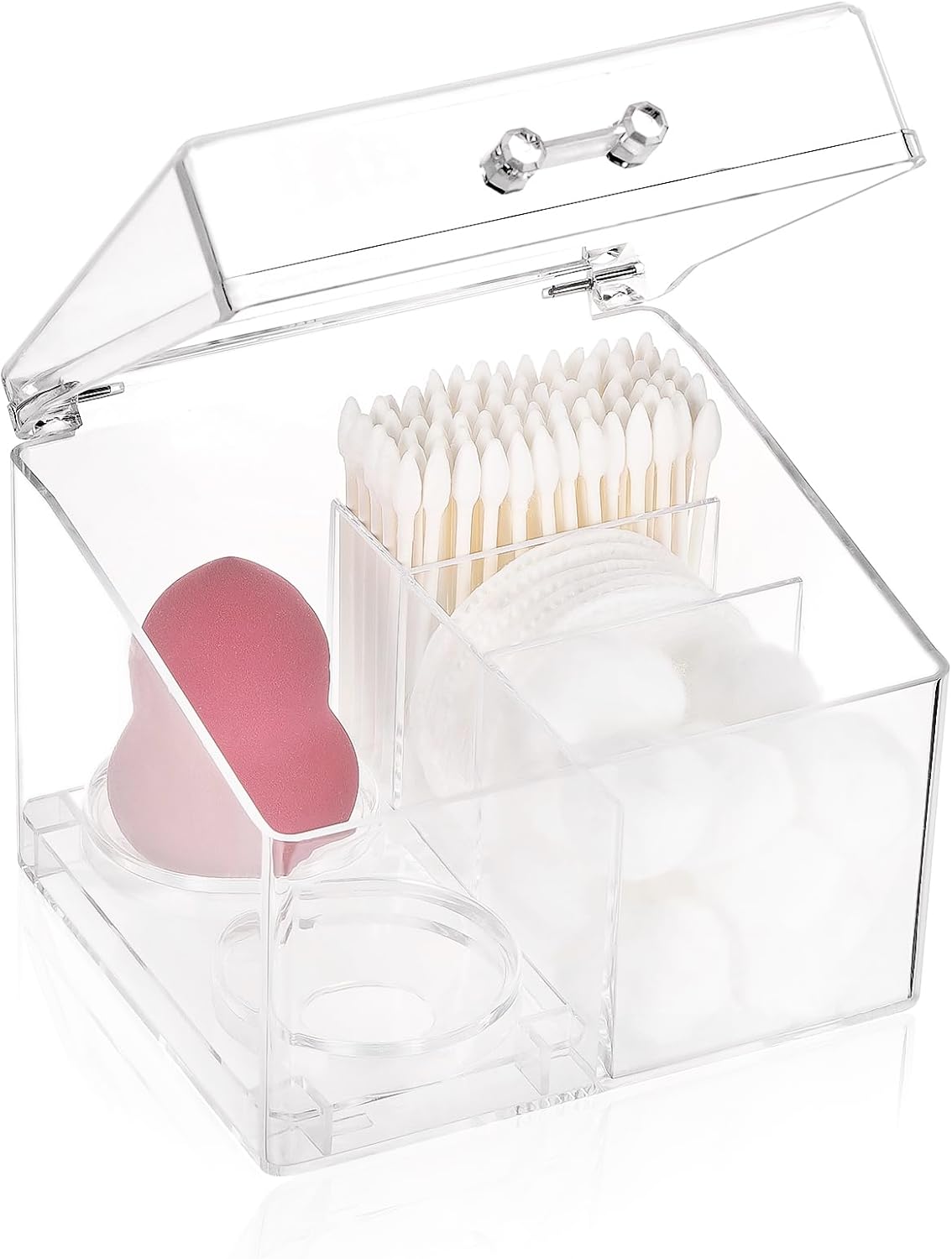 4-Grid Qtip Holder Organizer for Cotton Pads and Makeup Tools