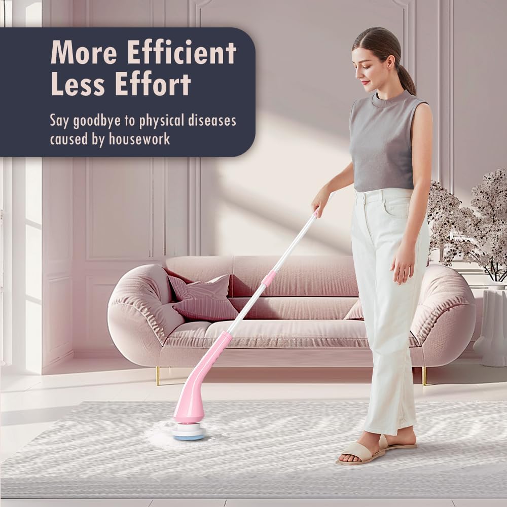 SAMINRA Electric Spin Scrubber with 6 Brush Heads and Adjustable Handle