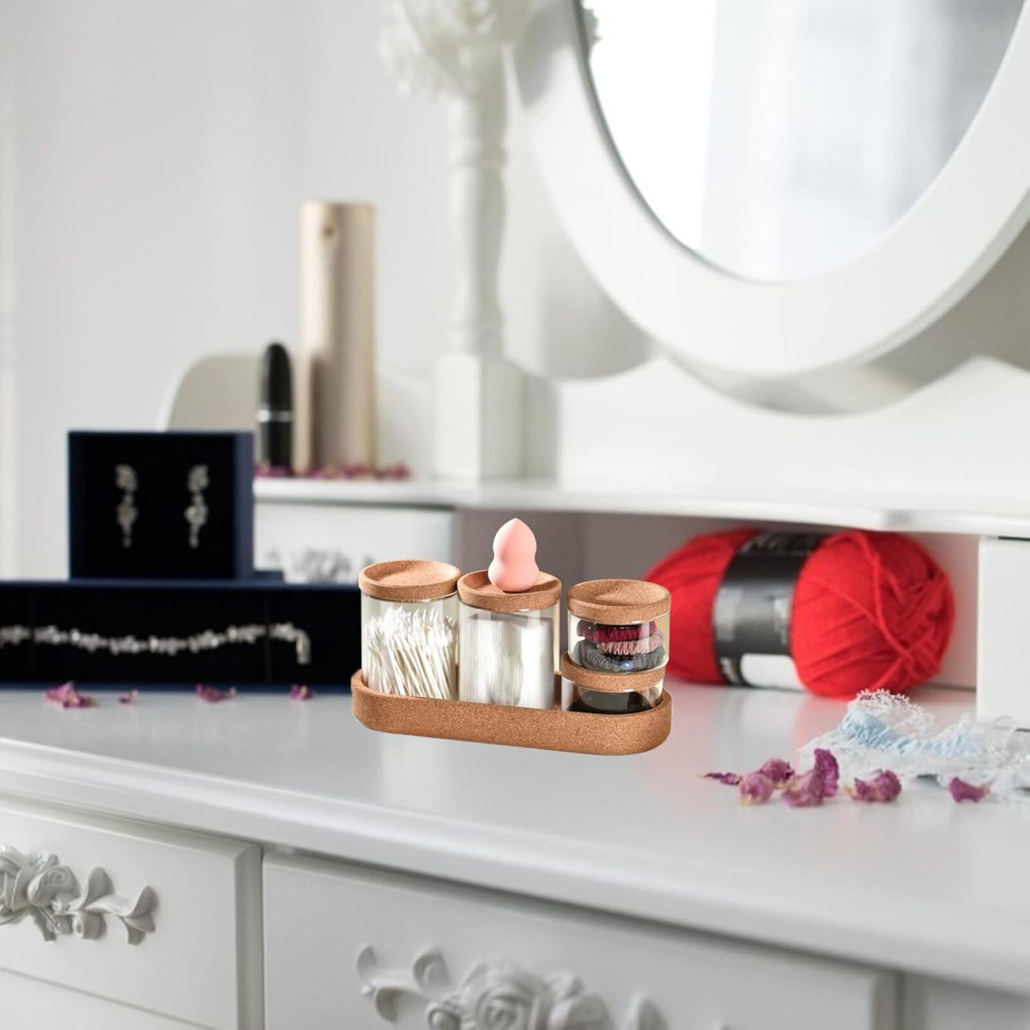 Alipis Glass Cotton Ball Holder Bathroom Jars with Lids