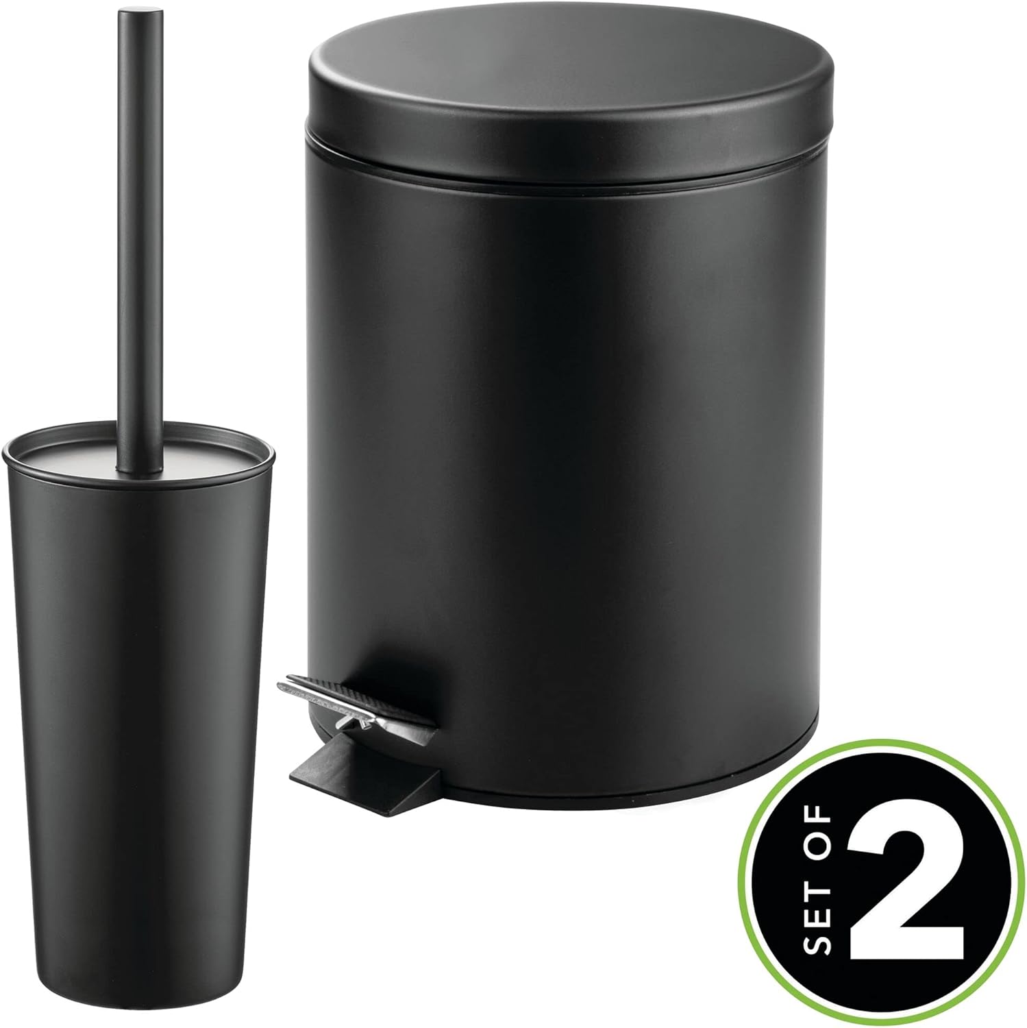 mDesign Toilet Brush Step Trash Can Combo Set 1