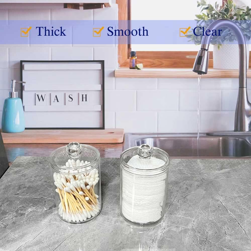 YUN-HL Qtip Holder Dispenser - 10 oz Clear Plastic Jar Set for Bathroom Vanity Storage