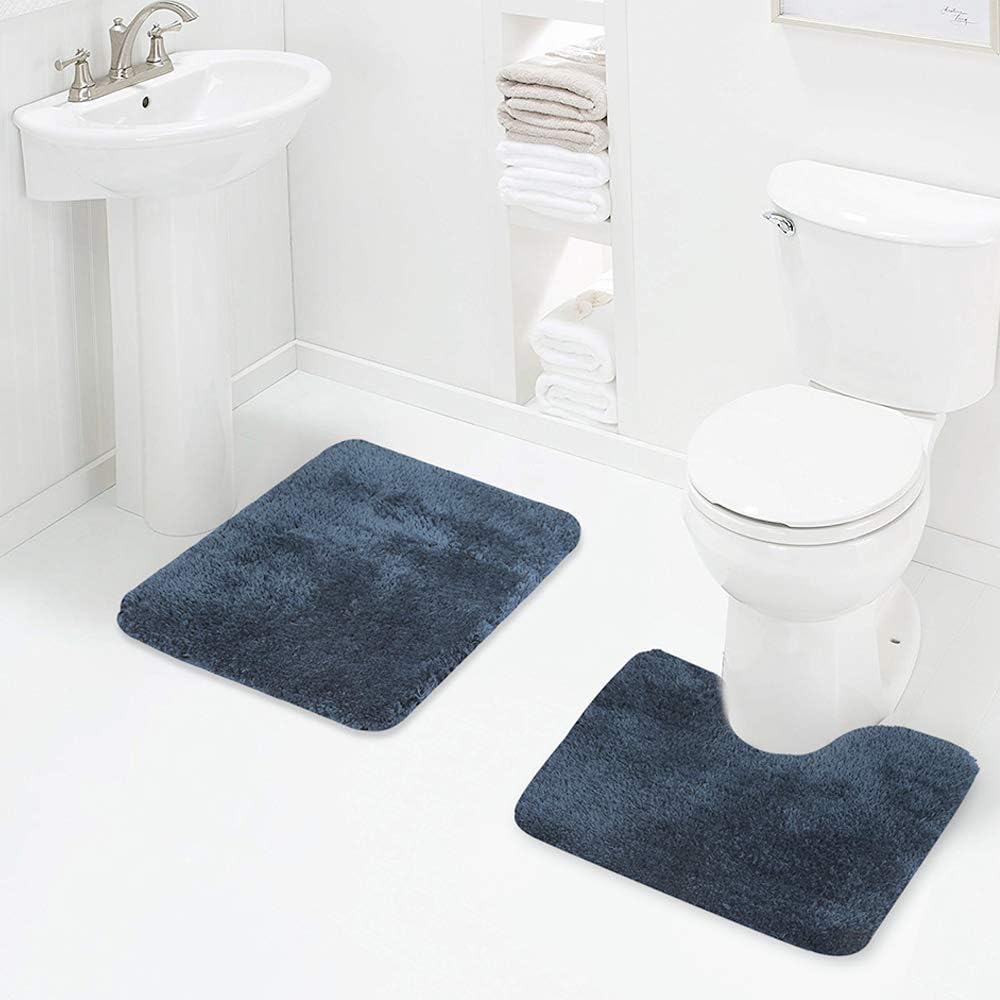 Walensee Bath Rug Set - 2 Piece Shaggy Navy Mats