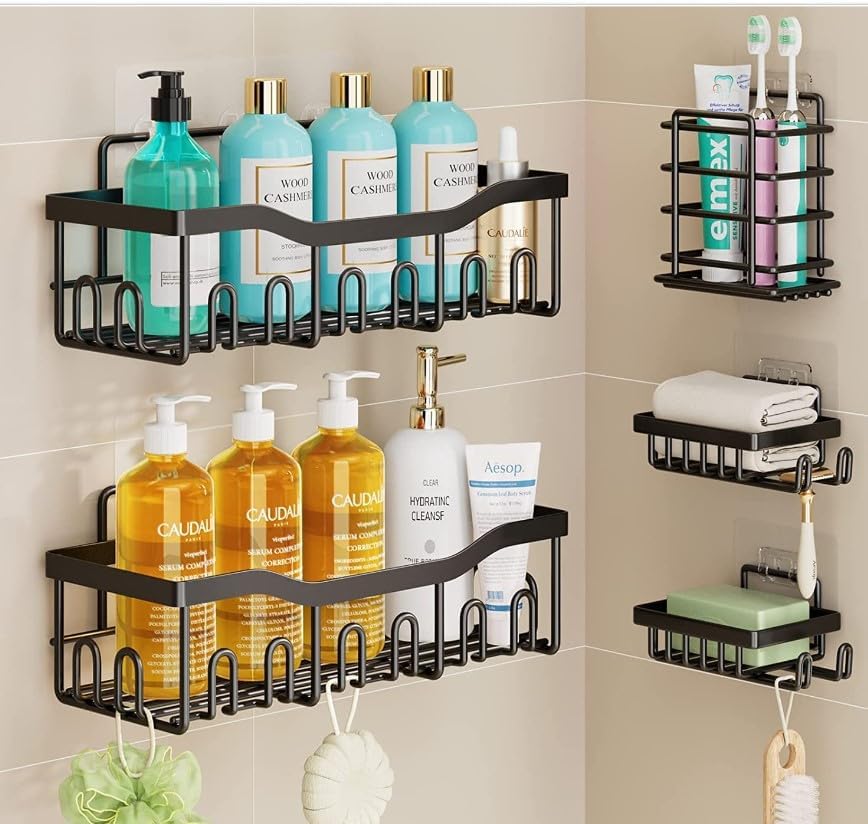 GeluEla 5 Pack Adhesive Shower Caddy Set