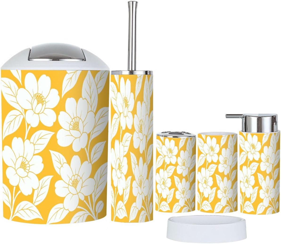 Boho Bathroom Accessories Set 6 Piece Bright Yellow Orange
