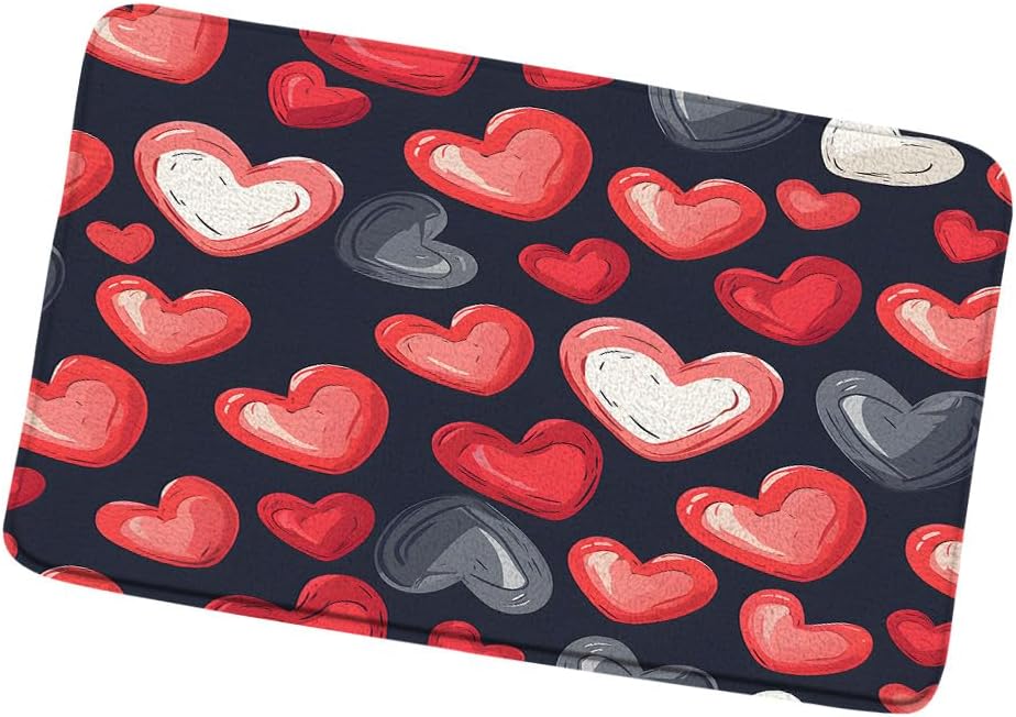 Red Heart Valentines Day Bath Mat 16x24 Inch