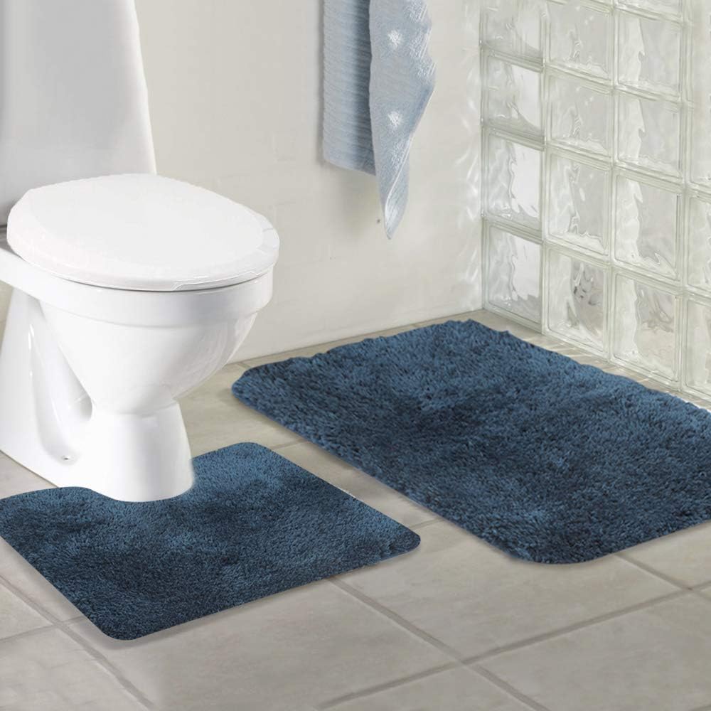 Walensee Bath Rug Set - 2 Piece Shaggy Navy Mats