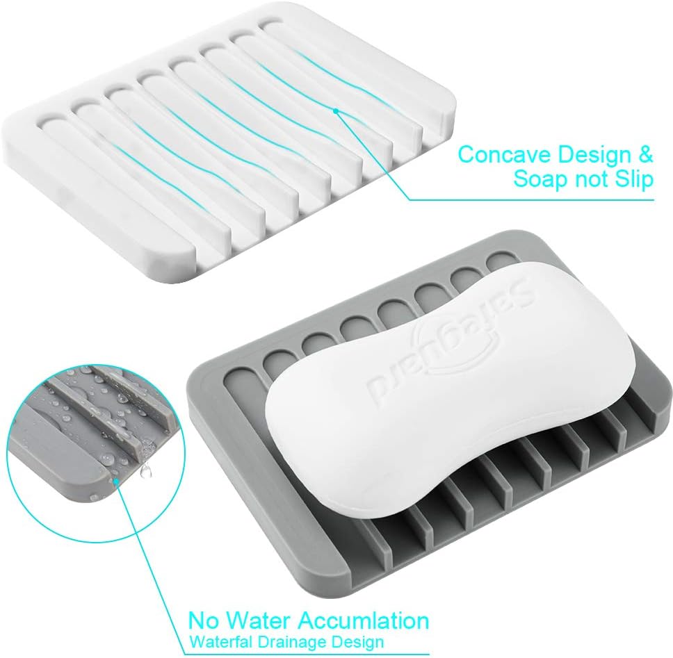 2PCS Soap Dish Holder Non-Slip Silicone Shower Drain