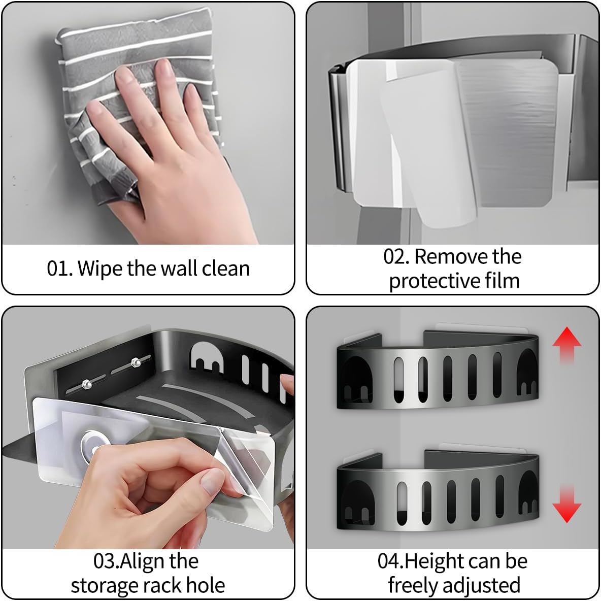 Corner Shower Caddy with Shelves Razor Holder 2 Pack Grey