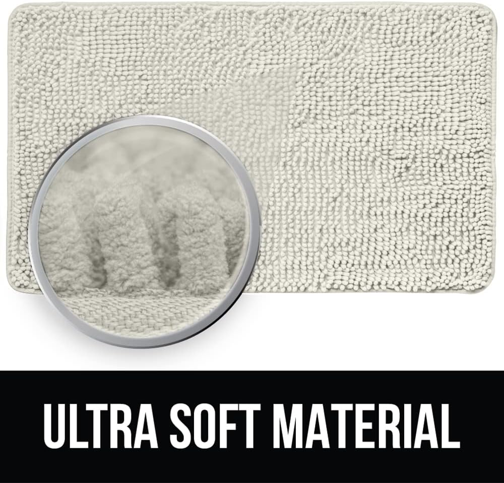 KANGAROO Chenille Bath Rug Shaggy Shower Mat 24x17 Cream