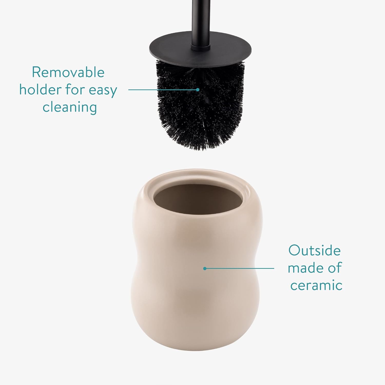 Navaris Toilet Brush Ceramic Holder Set - Beige 1