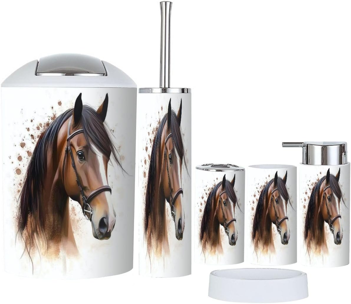 Boho Horse Head Bathroom Accessory Set 6 Piece 1
