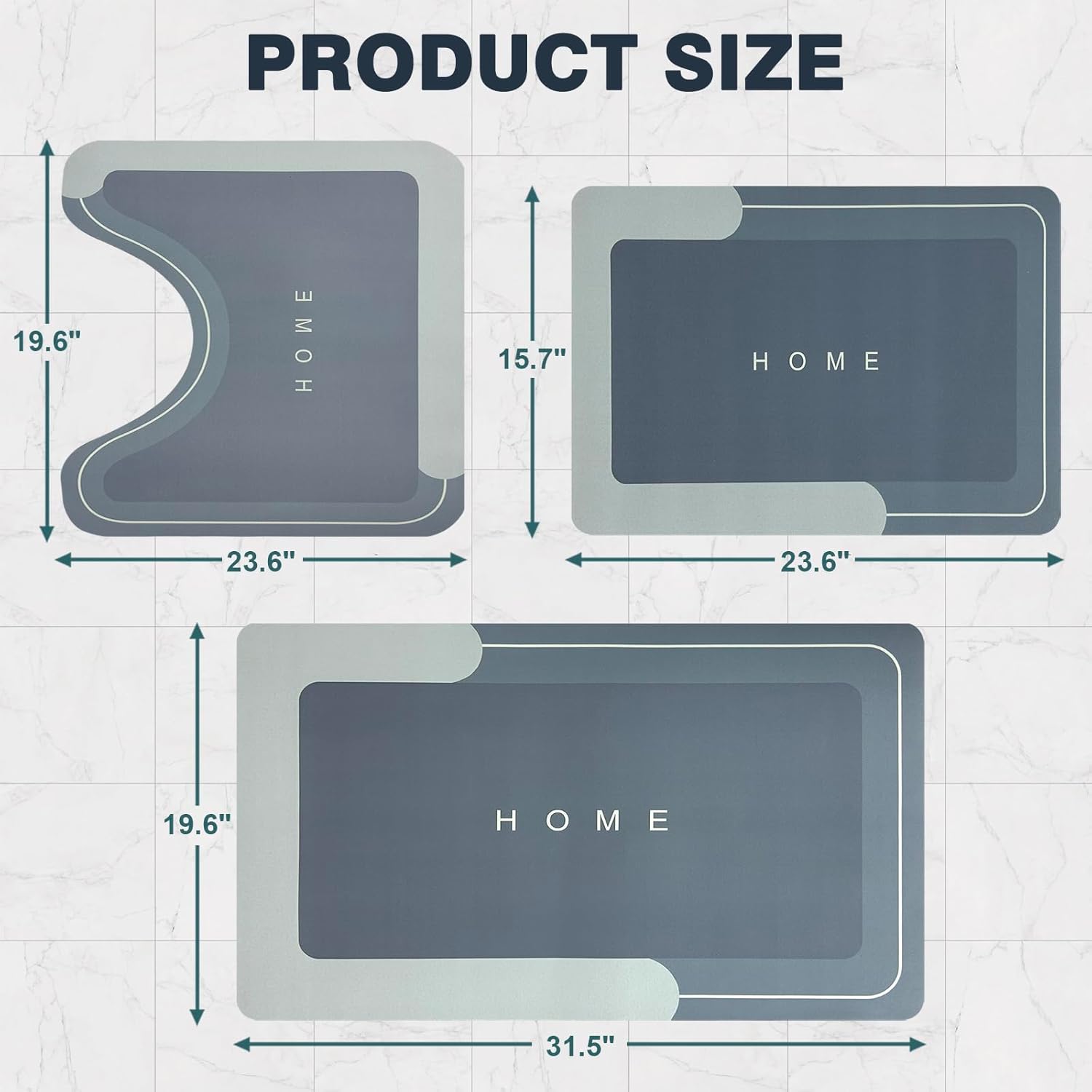 UGRASEA 3-Piece Modern Bath Mat Set Non-Slip Absorbent Quick-Drying Stain-Resistant Dark Gray