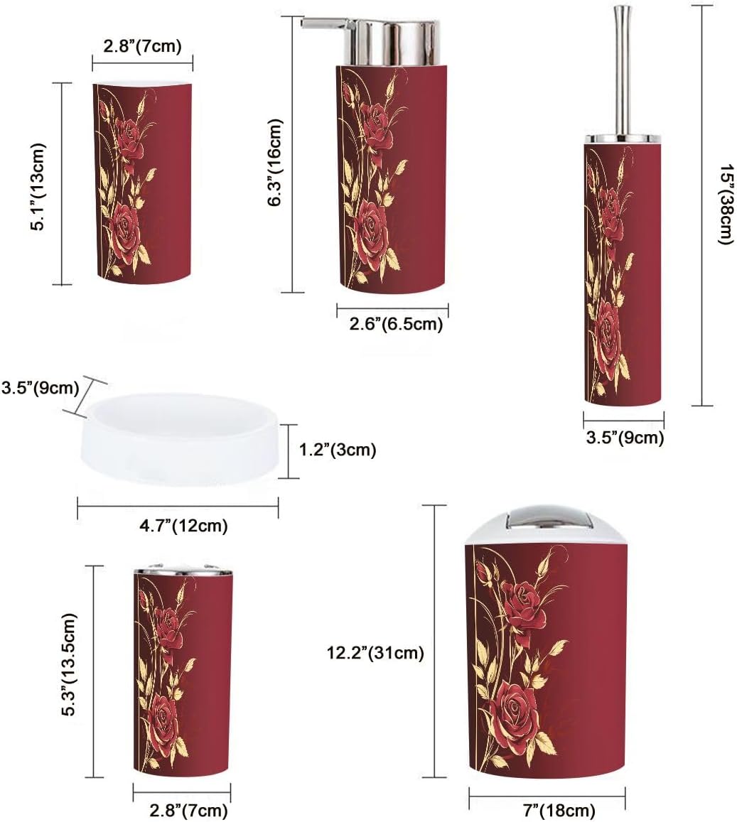 Boho Vintage Floral Gold Roses Bathroom Accessory Set 6 Piece 1