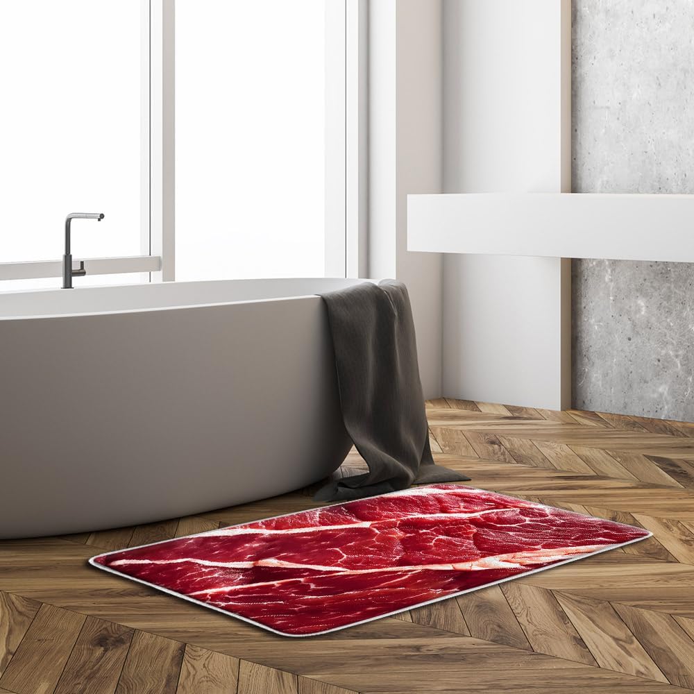 Funny Steak Bath Mat 16x24 Inch Red Beef Memory Foam Rug