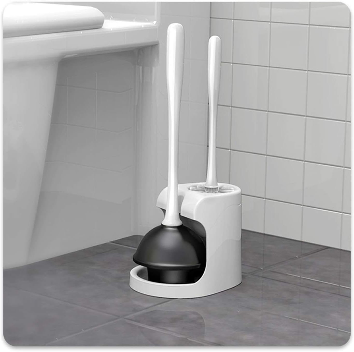 YQBUER Toilet Brush with Holder and Dredge - White Deep Cleaning Kit
