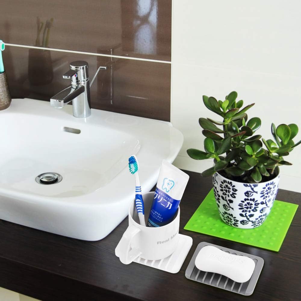 2PCS Soap Dish Holder Non-Slip Silicone Shower Drain