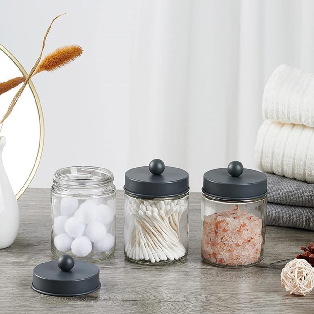 280ml Transparent Glass Jar with Black Lid Q-tip Dispenser Holder