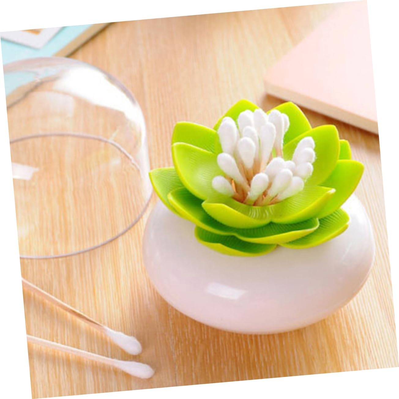 Unomor Lotus Cotton Swab Holder Organizer Green 1