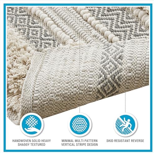INKIVY Asher Bath Rug 20x32 Grey Shaggy Striped