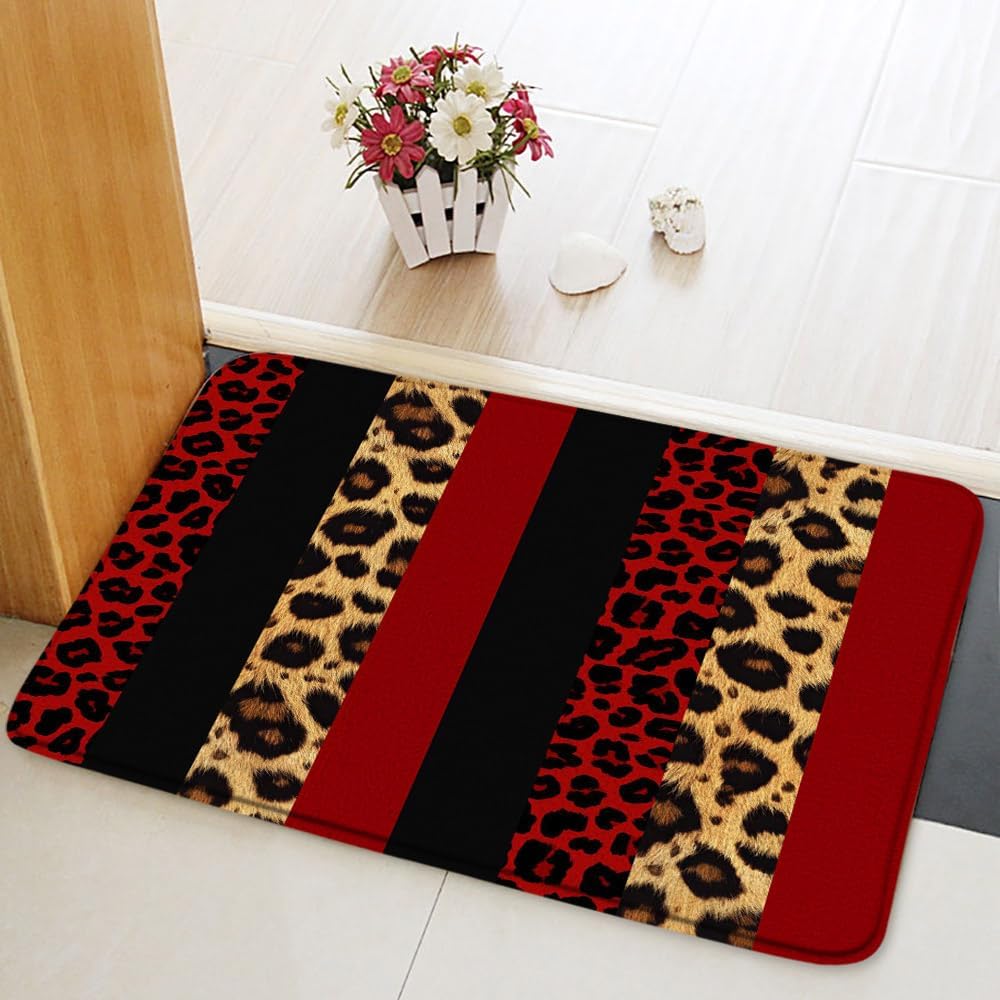 Red Leopard Print Bath Mat 16x24 Inch 1