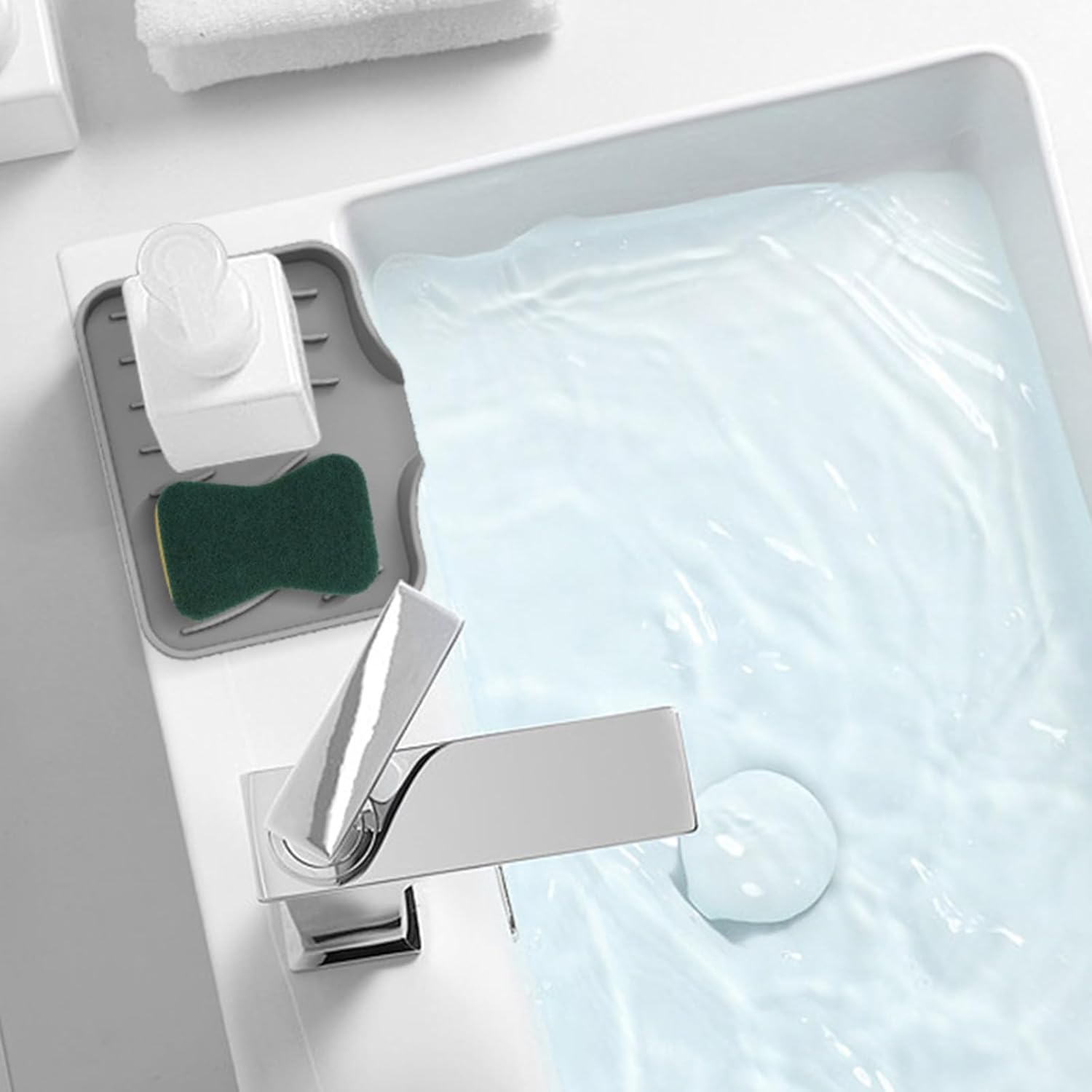 Kitchen Sink Soap Sponges Tray Self Draining Silicone Soap Holder