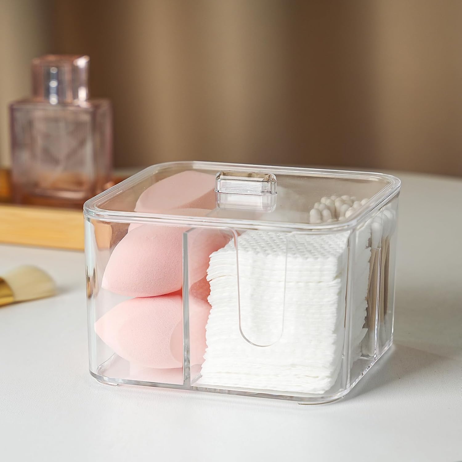 QTip Holder with 4 Compartments Clear Acrylic Organizer for Bathroom 1