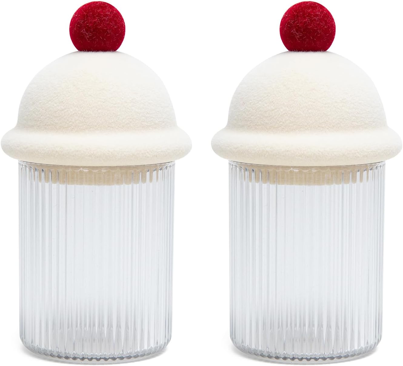 2 Pack Q-Tip Holder Dispenser with Lids for Cotton Swabs Floss Picks Bathroom Essentials Vanity Storage Red