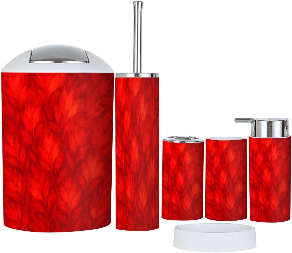 Boho Red Orange Bathroom Accessory Set 6 Piece 1