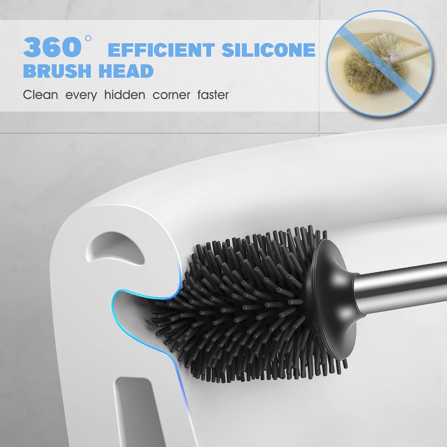 HAMITOR Toilet Brush Holder Set with Curved Bristles