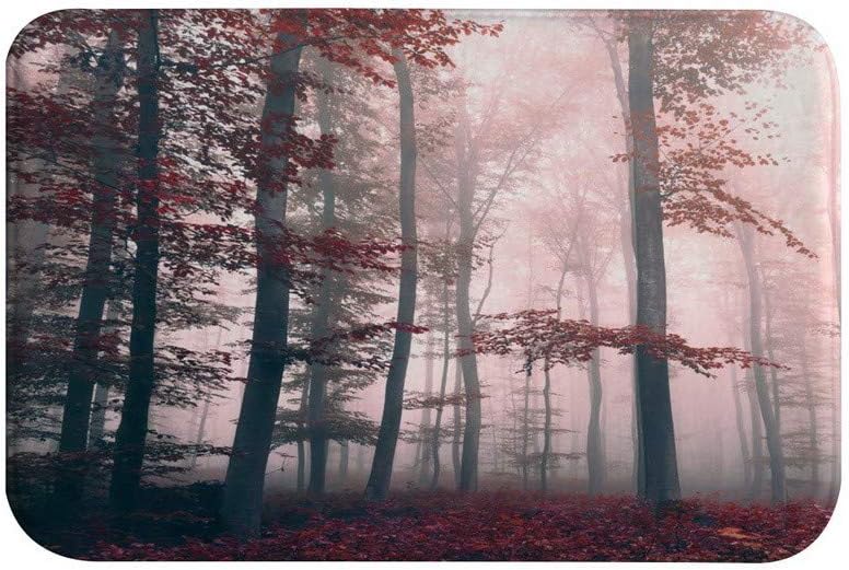 AMonamour Non-Slip Bath Mat in Misty Foggy Red Forest Scene