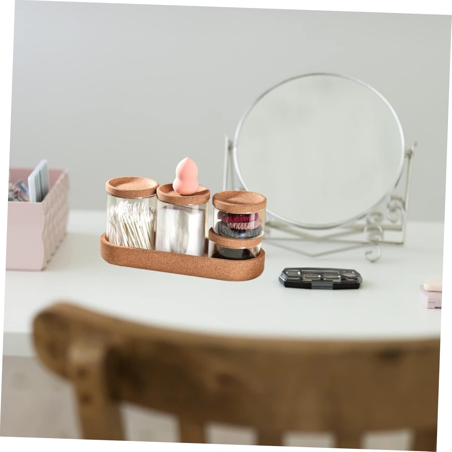 VINTORKY Bamboo Lid Storage Jar for Cotton Balls and Swabs 1