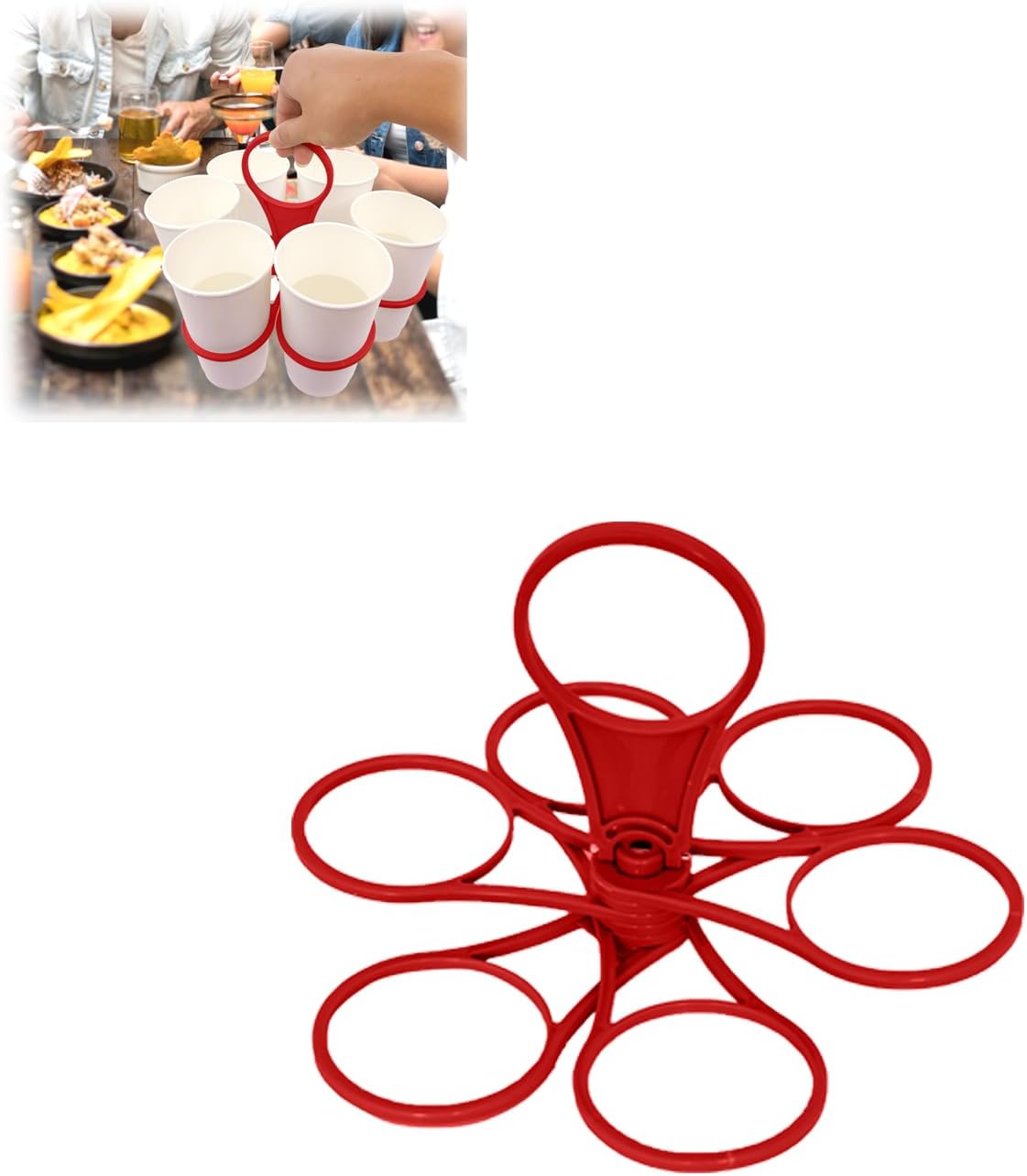 Foldable Cup Rack - 6-in-1 Portable 360 Rotating Holder for Camping Picnics Parties Red 1pc