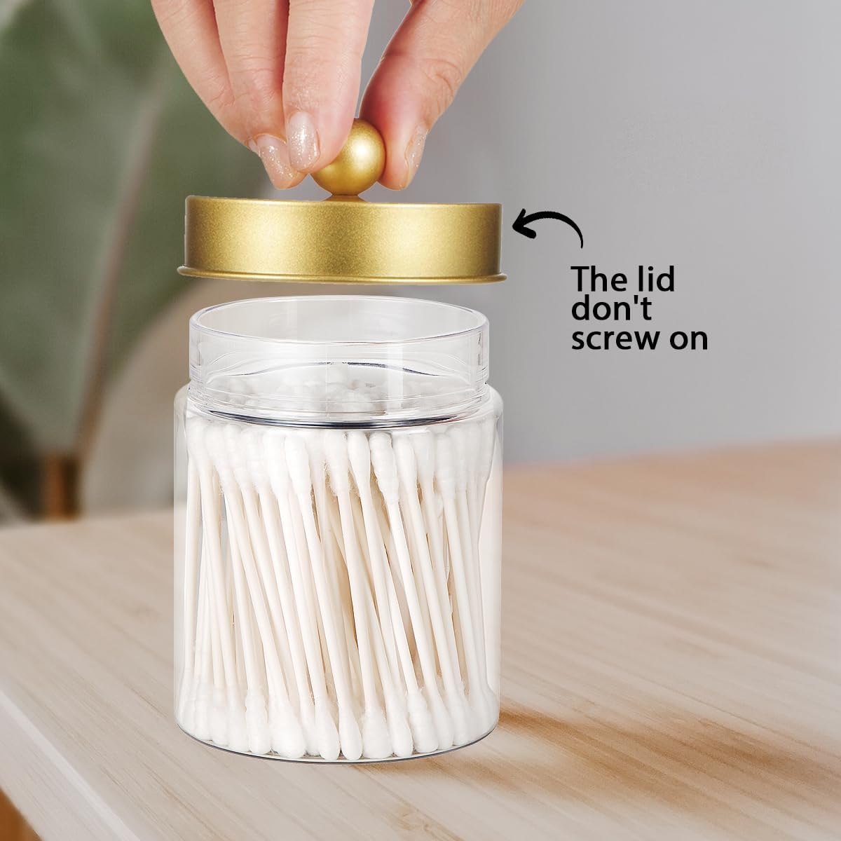 Amolliar Q-tip Holder Dispenser - 8oz Plastic Apothecary Jar Set for Bathroom Storage