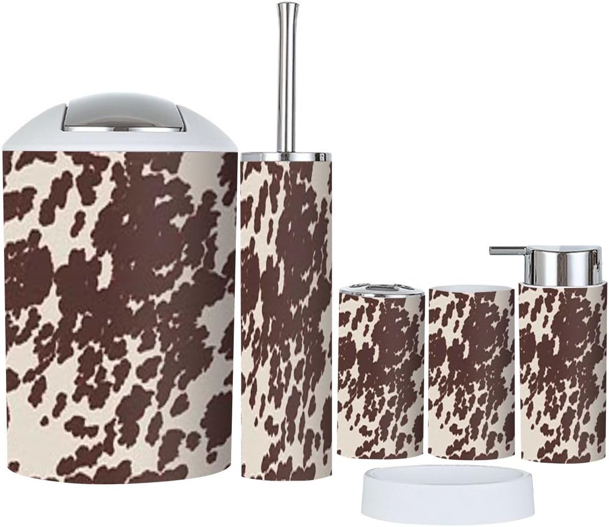 Boho Cow Horse Print Bathroom Accessory Set 6 Piece