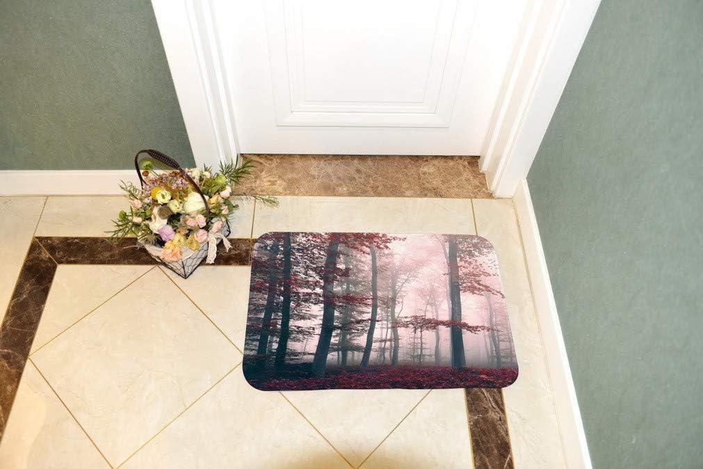 AMonamour Non-Slip Bath Mat in Misty Foggy Red Forest Scene