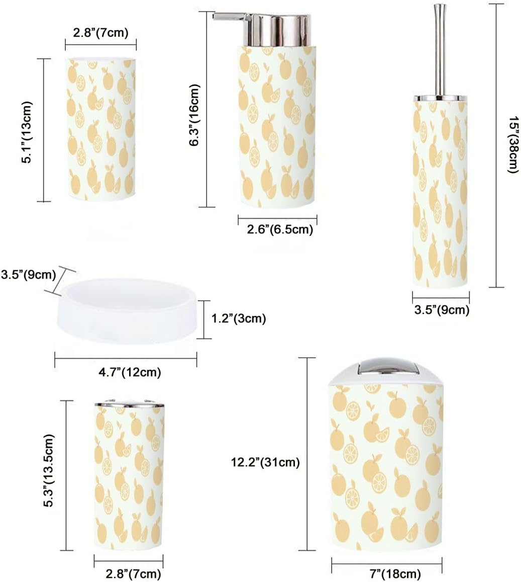 6-Piece Boho Flat Orange Tropical Fruit Bathroom Accessory Set