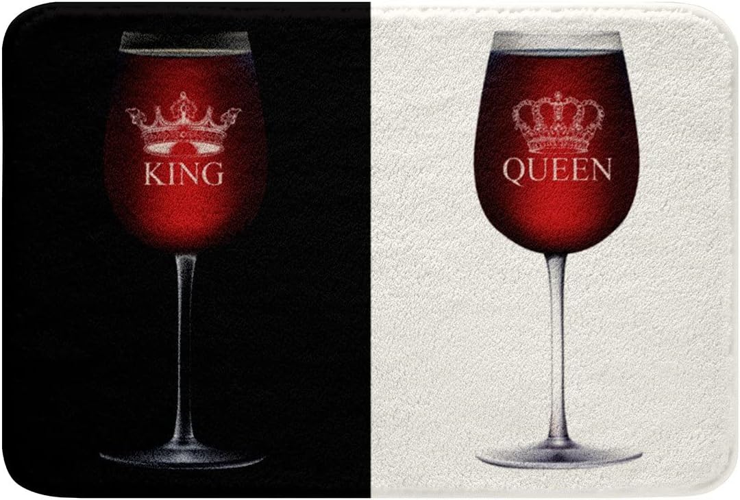 HSTDUNYE Red Wine Glass Print Bath Rug Mr Right Mrs Right 16x24